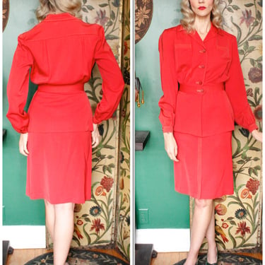 Early 1940s Suit // Gabardine Forstmann Red Suit // vintage 40s suit 