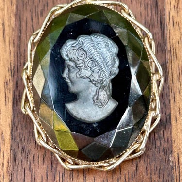 Vintage Intaglio Cameo Brooch Pendant Hematite Inverted Cameo Carved Gemstone  Gem 