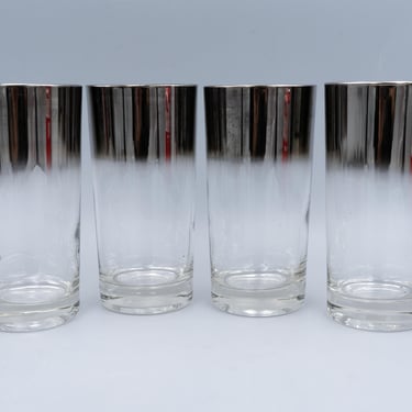 Vitreon Queen's Lusterware Tom Collins Cocktail Glasses | Vintage Silver Ombre Tumbers | Mid Century Modern Barware Water Glasses 