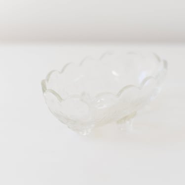 Vintage Glass Floral Oval Scalloped Bowl/ Catchall 