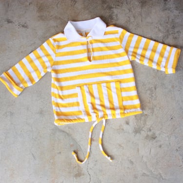 70s 80s Striped Terrycloth Rugby Shirt Yellow Size XS / S / M 