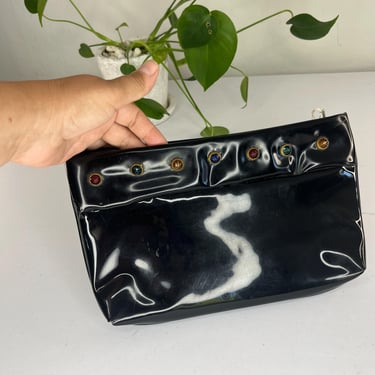 In the Mood - Vintage 1940s Black Early Plastic Vinyl Bejeweled Clutch Handbag 