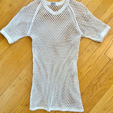 Vintage 50s Scandinavian Knitters Net Mesh Undershirt Undergarment Military Short Sleeve T shirt Tunic by TimeBa