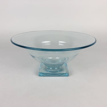 Vintage Glass Bowl on Pedestal / Blueish Transparent Glass / Serving Bowl 