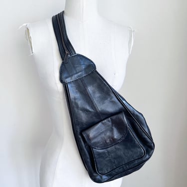 Vintage 1980s Black Leather Convertible Backpack 