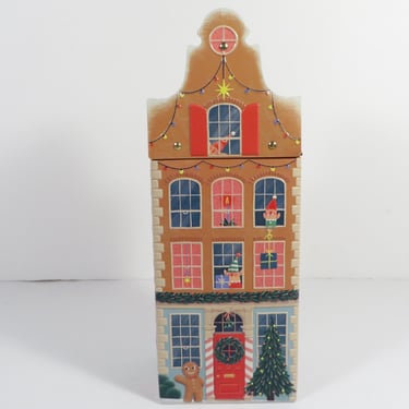 Vintage Christmas Candy Tin - Round Flat Christmas Tin 