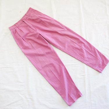 Vintage 70s Pink Trouser Pants 27 - 1970s High Waist Pleated Womens Pants - Preppy Academia Colorful Cotton Tapered Leg Pants 
