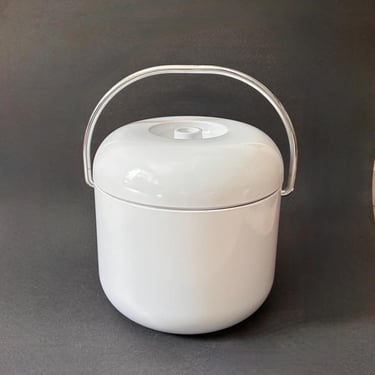 Vintage Danish Modern White Melamine Ice Bucket in the Style of Ingrid; Mod Ice Bucket; White Ice Bucket; Ingrid Ice Bucket; Danish Modern 