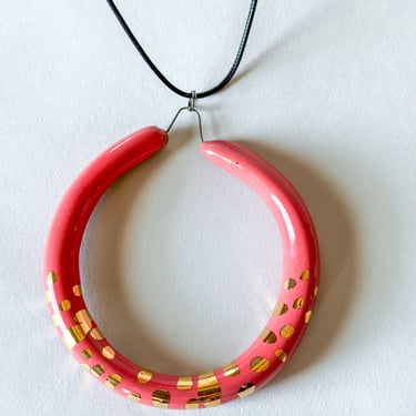Liberation Hoop Pendant  w/ Gold -Coral
