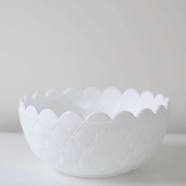 Quilted Scalloped Milk Glass Bowl 