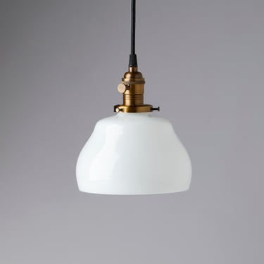 Factory 2nds, Clearance   Gourd Style Schoolhouse  Milk/White Glass Pendant Light Fixture-- handblown glass made in America 