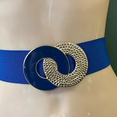 1980s blue stretch belt infinity buckle waspie waist cincher plus size belt XXL 