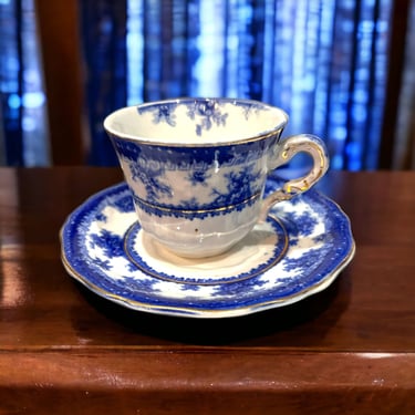 Antique John Maddock and Sons Hamilton Tea Cup and Saucer Blue and White 