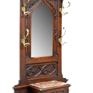 Antique Hall Tree, French Gothic Revival, Mirrored Oak, Mirrored, Mask, 1900's!
