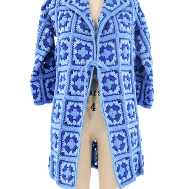 Blue Granny Square Crochet Jacket