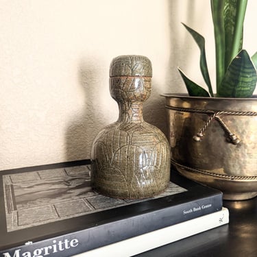 Handmade Studio Pottery Olive Green Ceramic Decanter 