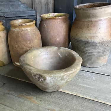 Ancient French Mortar, Stone, For Mortar and Pestle, Primitive Rustic Bowl, Rustic Farmhouse Kitchen Cuisine, Damages 