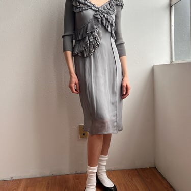 Burberry Gray Silk Ruffled Dress (M)