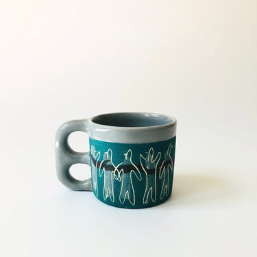 Vintage Postmodern Figurative Studio Pottery Mug 
