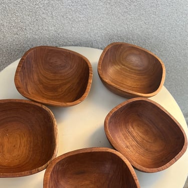 Vintage teak wood side bowls set 5 square 6” 