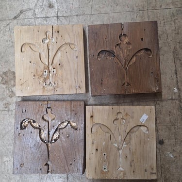 Four Carved Wood Rosettes, Carved Plinth Corner Blocks, Carved Trim Blocks, Molding Blocks, Corner Trim, Vintage Woodwork 
