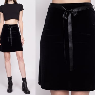 Sm-Med 90s Black Velvet Ribbon Belt Mini Skirt 26