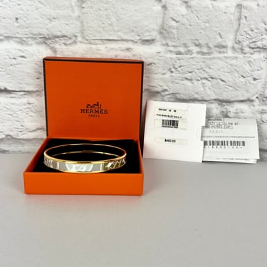 Hermès Enamel Printed Confettis D'Ex Libris Narrow Bracelet, Size 62 Tuape/Gold