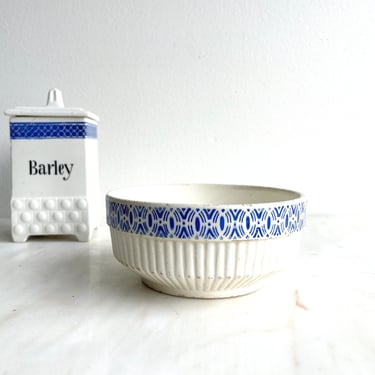 Antique Blue and White Fluted Bowl Czech Stenciled Pottery European Farmhouse Decor Blue and Cream Small Bowl Shabby Canister French Style 