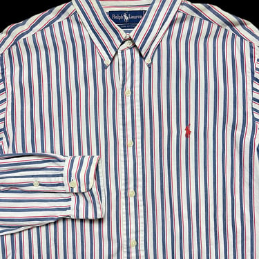 Vintage 1980s RALPH LAUREN Button-Down Shirt ~ L ~ Polo Oxford ~ Soft / Worn-In 