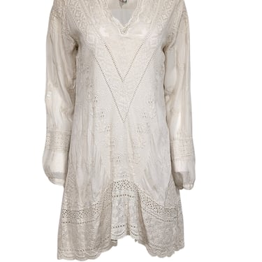 Johnny Was - Ivory Long Sleeve Embroidered Mini Dress Sz S