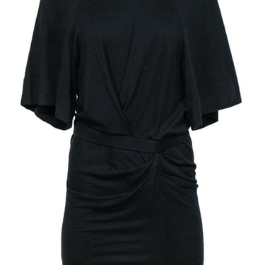 IRO - Black Short Sleeve Ruched Linen Sweatshirt Dress Sz S