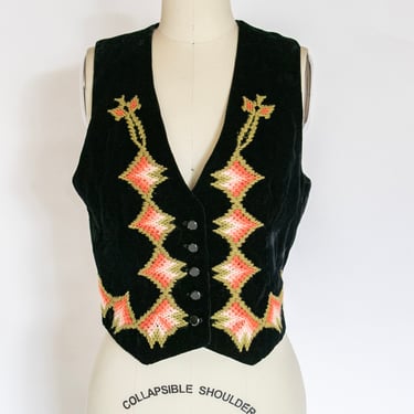 1970s Vest Top Velvet Embroidered S 