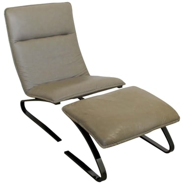 Contemporary Modern Sculptural DIA Gunmetal Leather Lounge Chair & Ottoman 1990s 