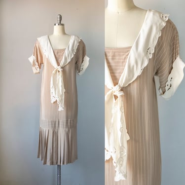 1980s Dress Striped Silk Drop Waist S 