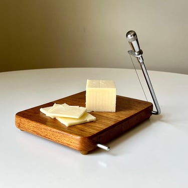 Vintage Genuine Teak Wood Cheese Tray with Slicer by Dolphin 