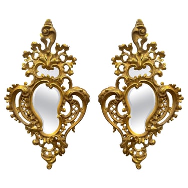 Pair of Italian Hand Carved Giltwood Mirrors, c. 1900's