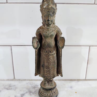Vintage Antique Bronze Small Statue Southeast Asian Cambodian Buddha 6" Tall 
