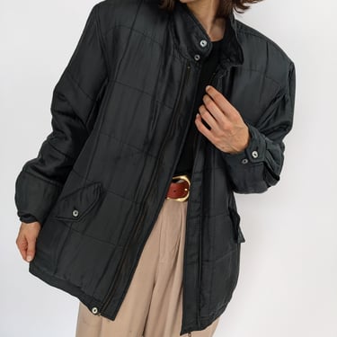 Vintage Faded Black Quilted Silk Bomber