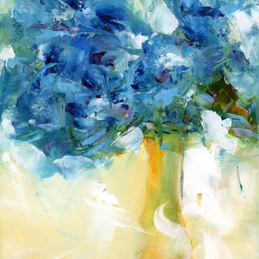 Expressive Oil Painting of Blue Hydrangea - Abstract Expressive Florals - Oil Painting Square - Daily Painter - 5x7 art 