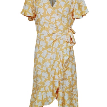Joie - Yellow Floral Print Ruffled Wrap Dress Sz S