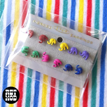 Deadstock Vintage 80s Colorful Elephant Stud Earrings 