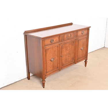 Bernhardt French Regency Louis XVI Burled Walnut Sideboard Buffet or Bar Cabinet, Circa 1950s