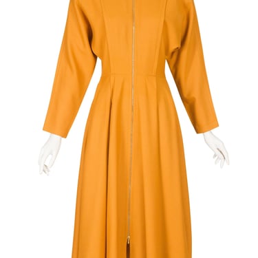 Georges Rech 1980s Vintage Mustard Wool Collared Zip-Up Dress Sz S 