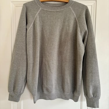 Vintage 70s 80s Gray Crewneck Blank Sweatshirt Cotton Long Sleeve Small Medium by TimeBa