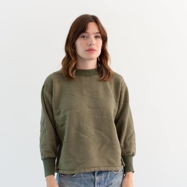 Vintage French Faded Olive Green Crew Sweatshirt | Cozy Fleece | 70s Made in France | FS110 | M | 