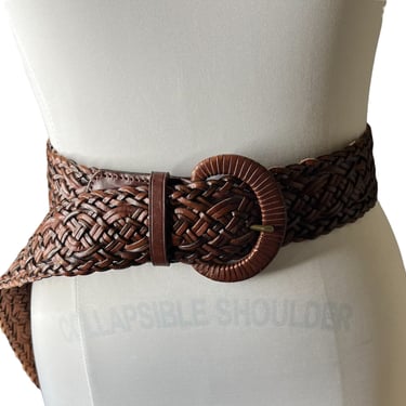 Lauren Ralph Lauren Brown Wide Braided Woven Leather Belt, XL 