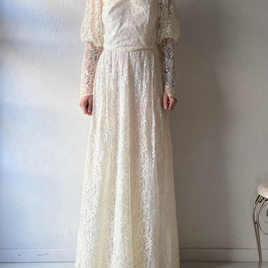 chinese dress ladies Vintage 80s dramatic lace long sleeve wedding gown with train – Mondo  Archive main image 1