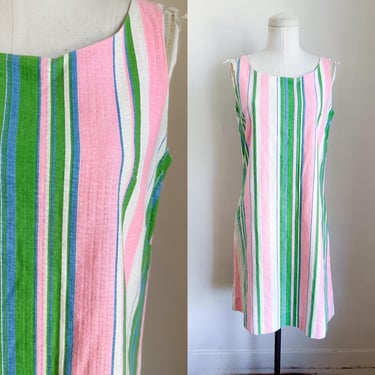 Vintage 1960s Candy Striped Cotton Dress / S 