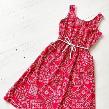 1960s Red Bandana Print Dress 
