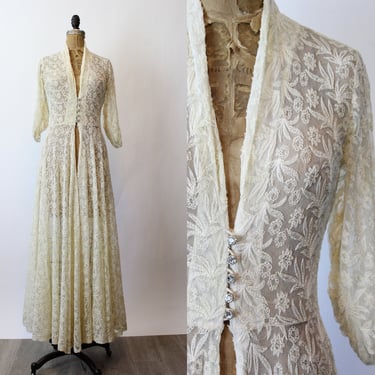 1940s LACE DRESSING GOWN tambour lace robe xs | new spring 
